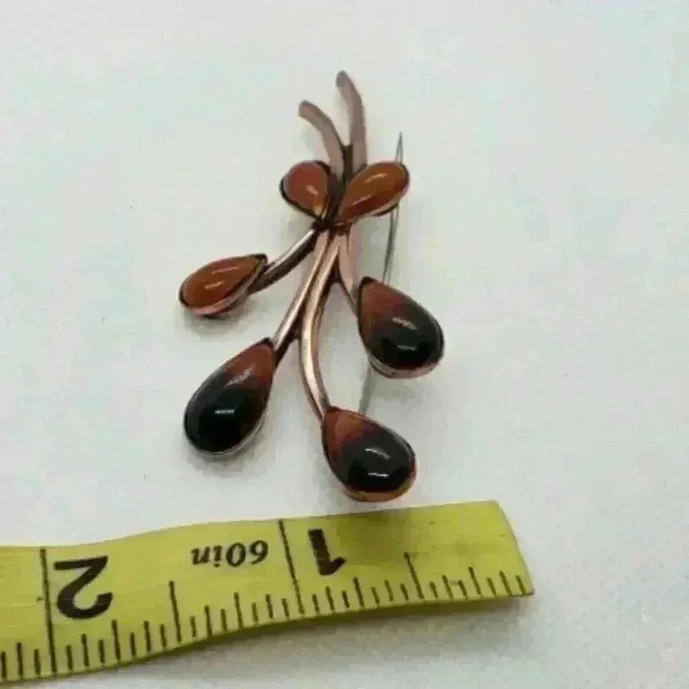 Vintage MCM Brooch Matisse Renoir Copper Enamel Abstract Flower Mid Century Mod - Picture 6 of 7